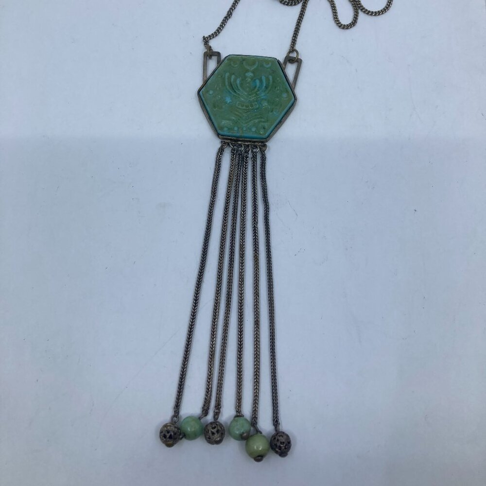 Vtg 1920s MAX NEIGER ? egyptian etruscan art deco tassel necklace